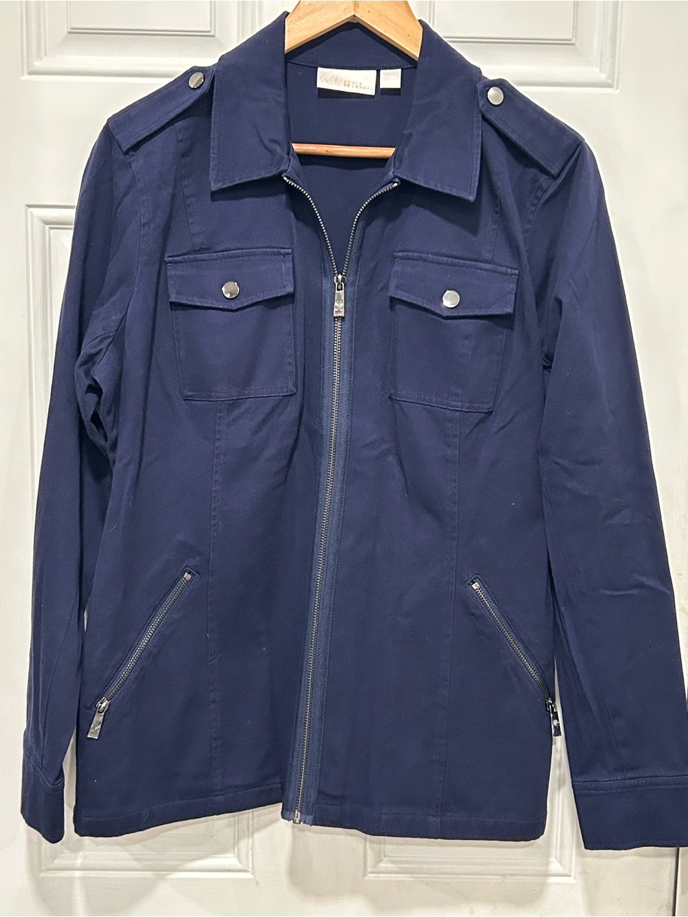 Belle Kim Gravel Women's Military Utility Safari Jacket Navy Blue Zip Size M